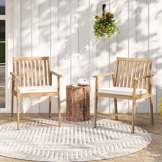 2 Pieces Patio Dining Chairs Outdoor Acacia Wood Chairs with Removable Padded Cushion-Natural