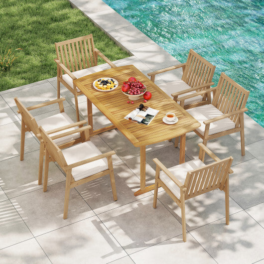 2 Pieces Patio Dining Chairs Outdoor Acacia Wood Chairs with Removable Padded Cushion-Natural