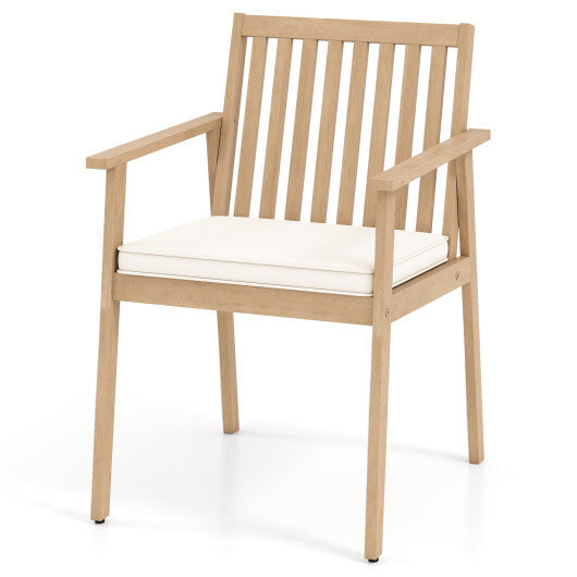 2 Pieces Patio Dining Chairs Outdoor Acacia Wood Chairs with Removable Padded Cushion-Natural