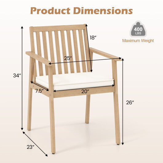 2 Pieces Patio Dining Chairs Outdoor Acacia Wood Chairs with Removable Padded Cushion-Natural
