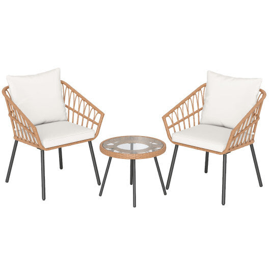 3 Piece Patio Bistro Set with Heavy Duty Metal Frame-Beige