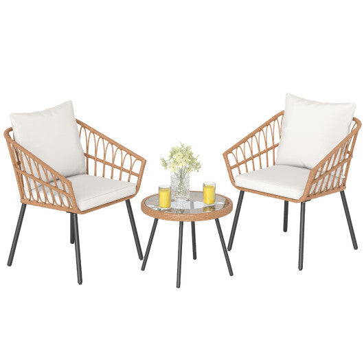 3 Piece Patio Bistro Set with Heavy Duty Metal Frame-Beige