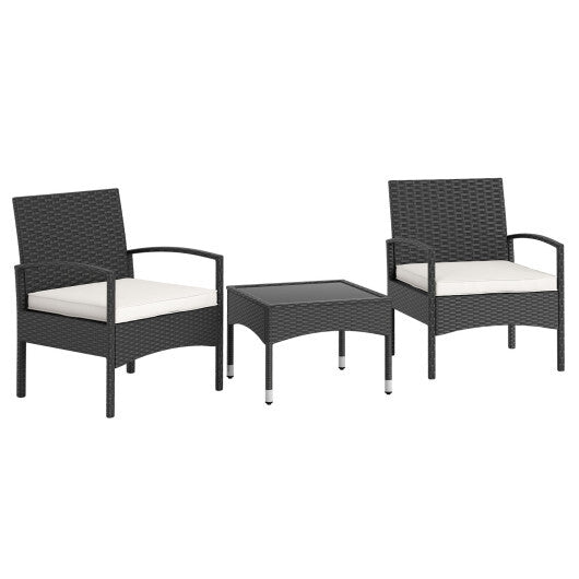 3-Piece Patio Furniture Set Rattan Bistro Chairs with Table-Beige W2B