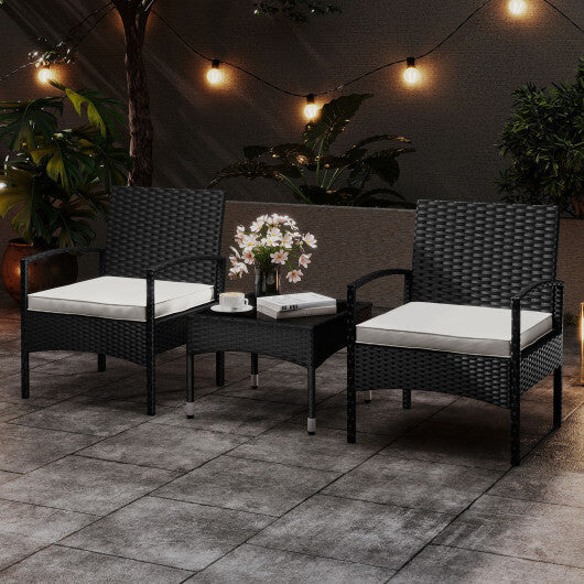 3-Piece Patio Furniture Set Rattan Bistro Chairs with Table-Beige W2B