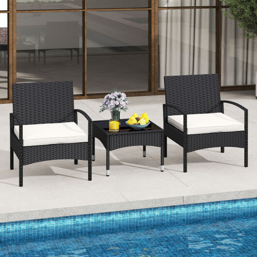 3-Piece Patio Furniture Set Rattan Bistro Chairs with Table-Beige W2B