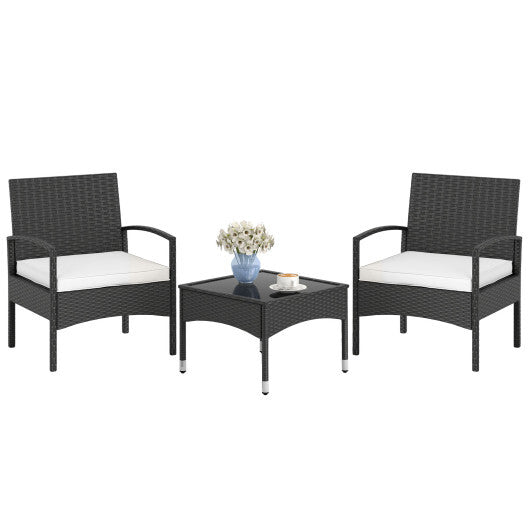 3-Piece Patio Furniture Set Rattan Bistro Chairs with Table-Beige W2B