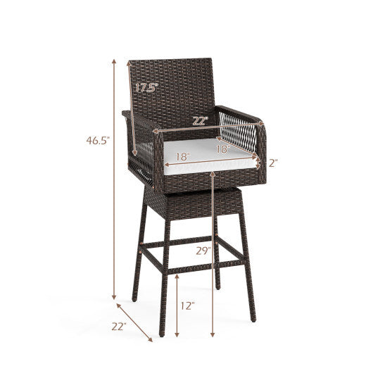 29 Inches Patio 360 Swivel Bar Stool with Cross-Woven Armrests and Seat Cushion-White