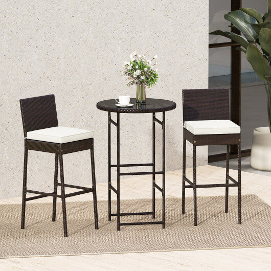 3 Piece Outdoor Bar Set Patio Heavy-Duty Metal Barstool and Table Set-White