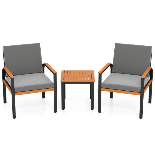 3 Piece Patio Furniture Set Outdoor Conversation Set with Coffee Table-Grey