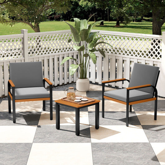 3 Piece Patio Furniture Set Outdoor Conversation Set with Coffee Table-Grey