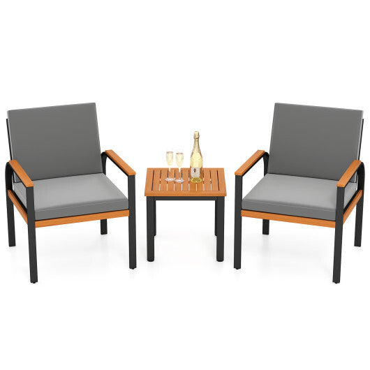 3 Piece Patio Furniture Set Outdoor Conversation Set with Coffee Table-Grey