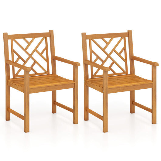 Set of 2 Outdoor Dining Chairs Acacia Wood with Cross-Pattern Backrest