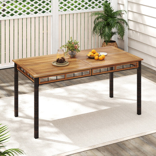 63" Outdoor Dining Table with Acacia Wood Slatted Tabletop