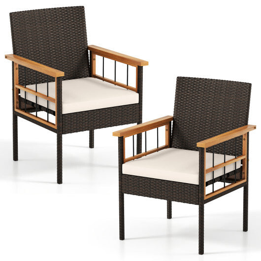 Patio Dining Chairs Set of 2 with Soft Cushions-White W2B