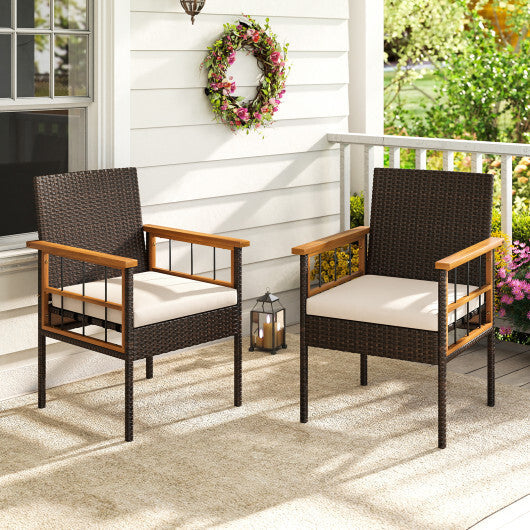 Patio Dining Chairs Set of 2 with Soft Cushions-White W2B