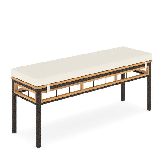 6-Pieces Patio Dining Table Set Rectangular Acacia Wood Table and Backless Bench-White