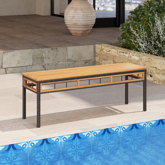 6-Pieces Patio Dining Table Set Rectangular Acacia Wood Table and Backless Bench-White