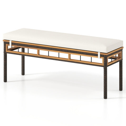 6-Pieces Patio Dining Table Set Rectangular Acacia Wood Table and Backless Bench-White