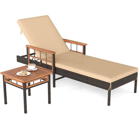 Patio Rattan Chaise Lounge with Side Table and Adjustable Backrest-WH