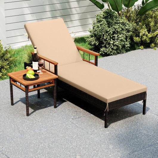 Patio Rattan Chaise Lounge with Side Table and Adjustable Backrest-WH