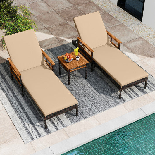 Patio Rattan Chaise Lounge with Side Table and Adjustable Backrest-WH