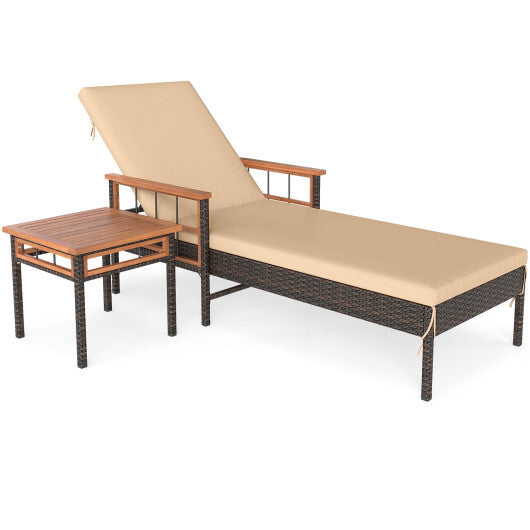 Patio Rattan Chaise Lounge with Side Table and Adjustable Backrest-WH