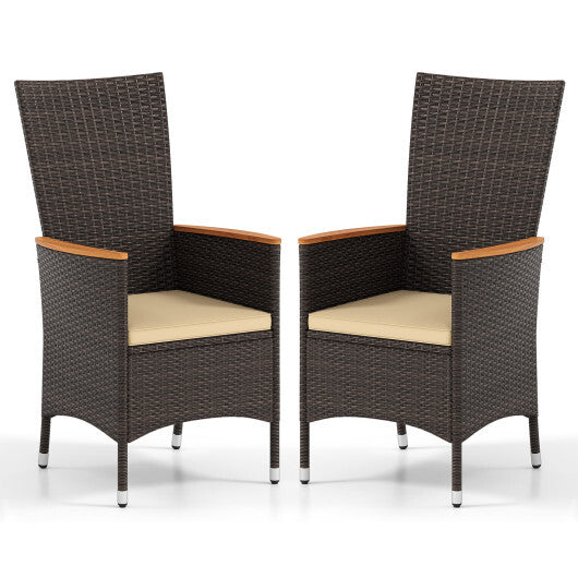 Patio Rattan Chairs Set of 2 Outdoor Wicker Dining Chairs with High Backrest-Beige