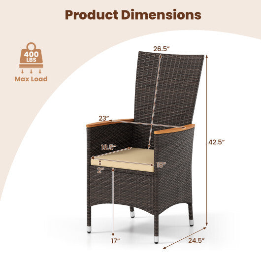 Patio Rattan Chairs Set of 4 Outdoor Wicker Dining Chairs with High Backrest-Beige