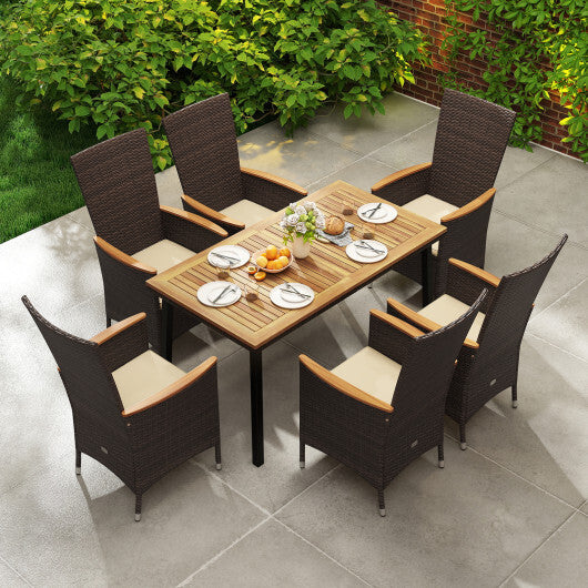 Patio Rattan Chairs Set of 4 Outdoor Wicker Dining Chairs with High Backrest-Beige