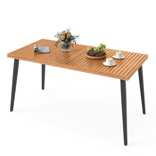 63 Inches Outdoor Indoor Dining Table with 1.97 Inches Umbrella Hole and Metal Legs