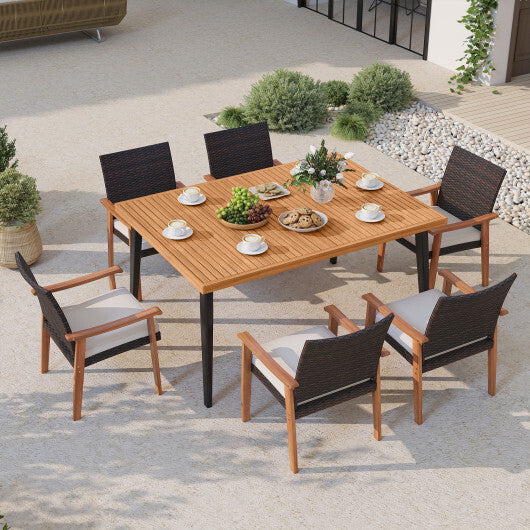 63 Inches Outdoor Indoor Dining Table with 1.97 Inches Umbrella Hole and Metal Legs