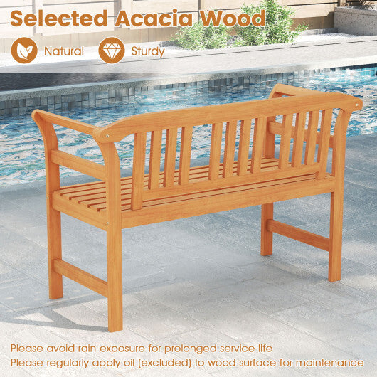 Acacia Wood 2-Person Patio Loveseat with Backrest and Armrests