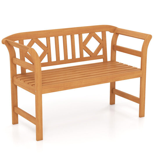 Acacia Wood 2-Person Patio Loveseat with Backrest and Armrests for Porch