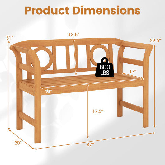 Acacia Wood 2-Person Patio Loveseat with Backrest and Armrests for Backyard