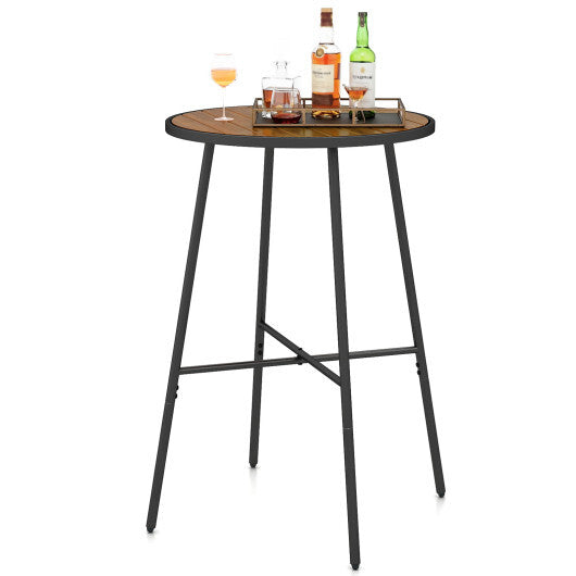 Outdoor Bar Table 41 inch Bar Height Patio Round Table with Acacia Wood Top and Metal Frame