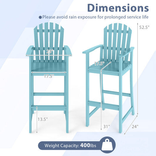 Tall Adirondack Chair with Armrests and Footrest for Deck-Turquoise W2B