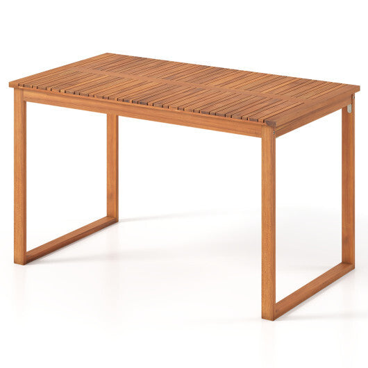 Outdoor Acacia Wood Dining Table with Slatted Tabletop for Garden W2B