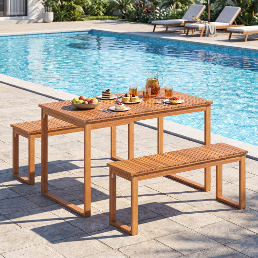 Outdoor Acacia Wood Dining Table with Slatted Tabletop for Garden W2B