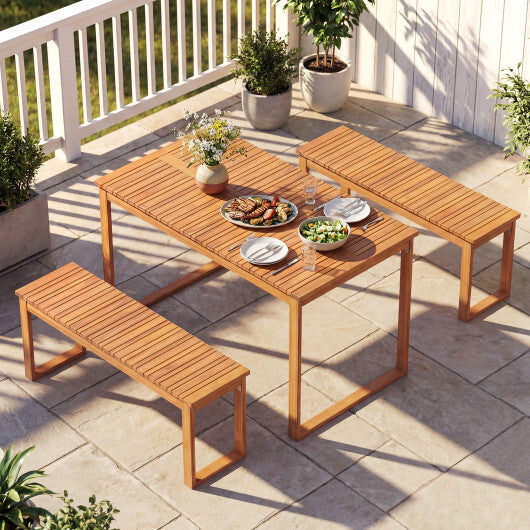 Outdoor Acacia Wood Dining Table with Slatted Tabletop for Garden W2B