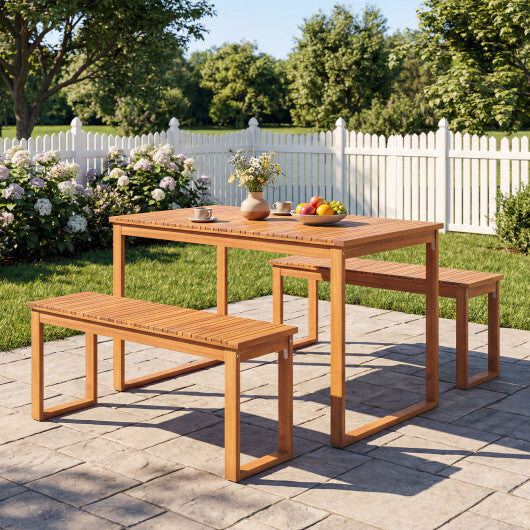 Outdoor Acacia Wood Dining Table with Slatted Tabletop for Garden W2B