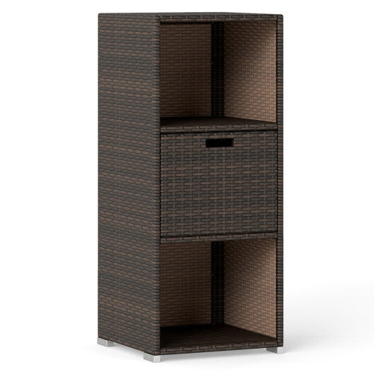 Outdoor Storage Cabinet Patio Wicker Organizer with Drawer-Brown W2B