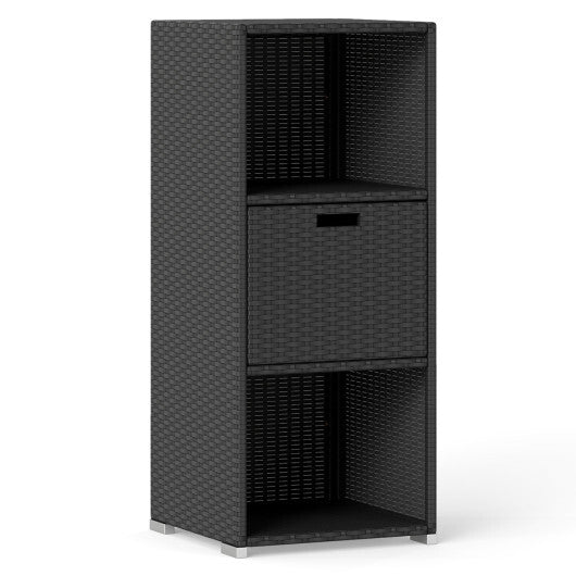 Outdoor Storage Cabinet Patio Wicker Organizer with Drawer-Brown W2B