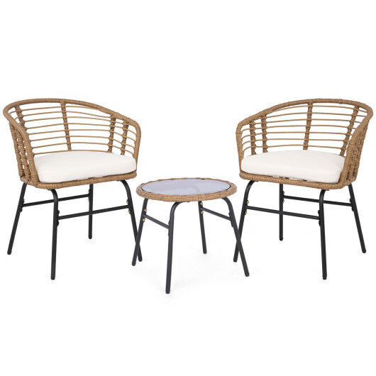 3 Pieces Outdoor Patio Furniture Set with Soft Cushions-White W2B