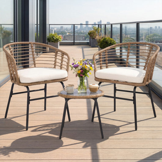 3 Pieces Outdoor Patio Furniture Set with Soft Cushions-White W2B