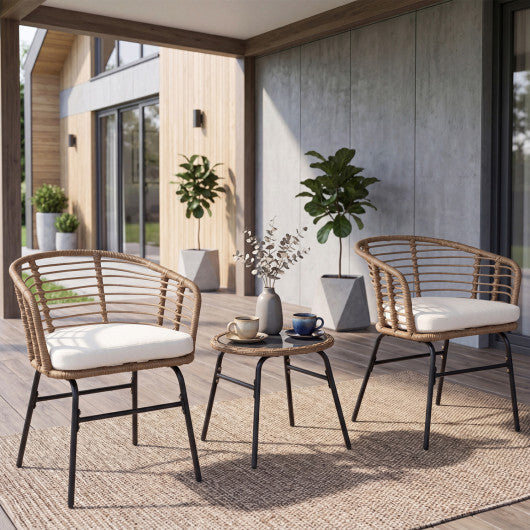 3 Pieces Outdoor Patio Furniture Set with Soft Cushions-White W2B