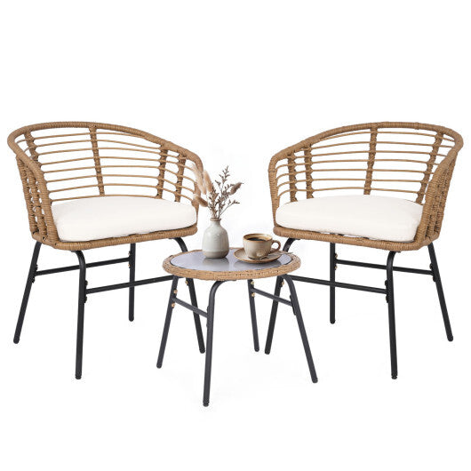 3 Pieces Outdoor Patio Furniture Set with Soft Cushions-White W2B
