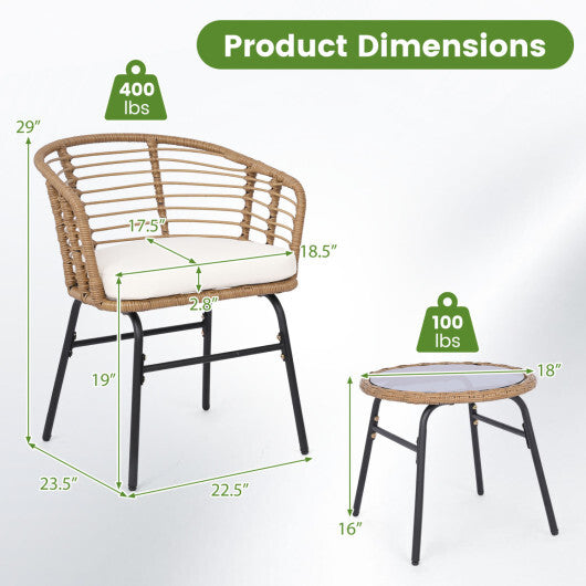 3 Pieces Outdoor Patio Furniture Set with Soft Cushions-White W2B