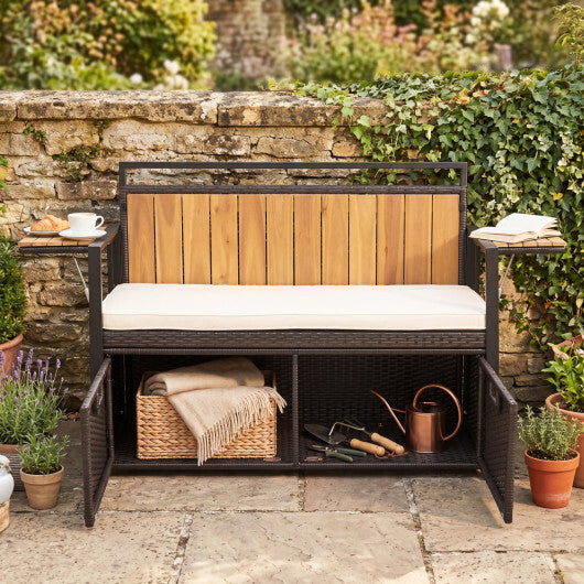 Outdoor Storage Bench with 2 Side Tables and 2-Seater Bench Seat W2B