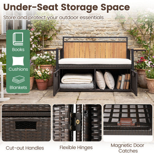 Outdoor Storage Bench with 2 Side Tables and 2-Seater Bench Seat W2B
