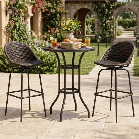 Set of 2 Patio Swivel Bar Stools with Rattan Seat 400 LBS for Garden-Brown W2B